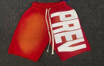 Red “PREV” acid wash shorts